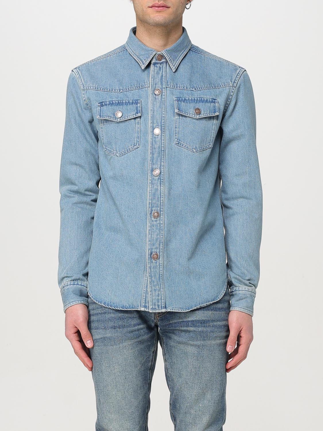 Tom Ford Light Blue Western Panel Shirt With Flap Pockets In Blue