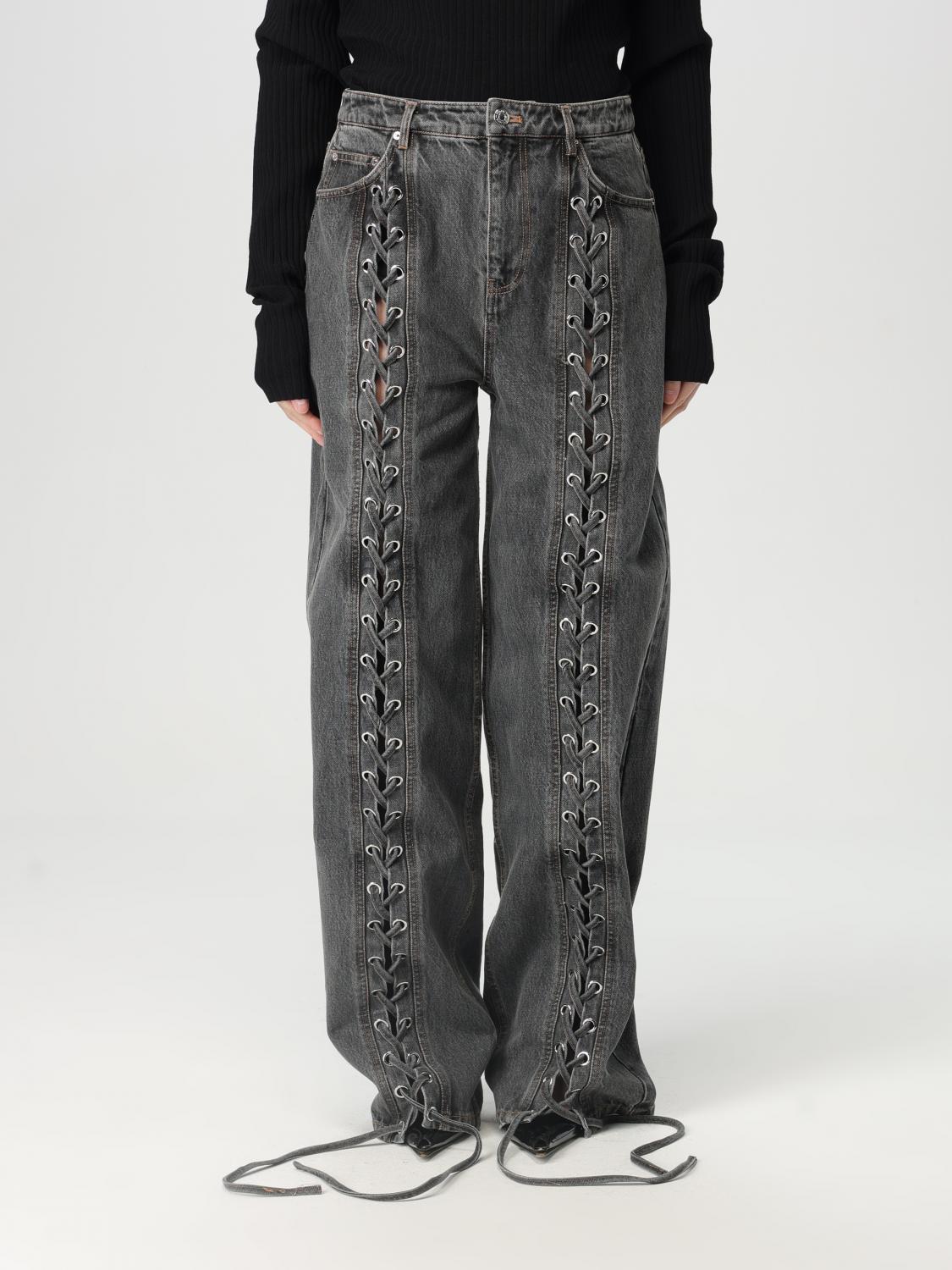 Rotate Birger Christensen Black Organic Cotton Wide Leg Pants With Lace In Black