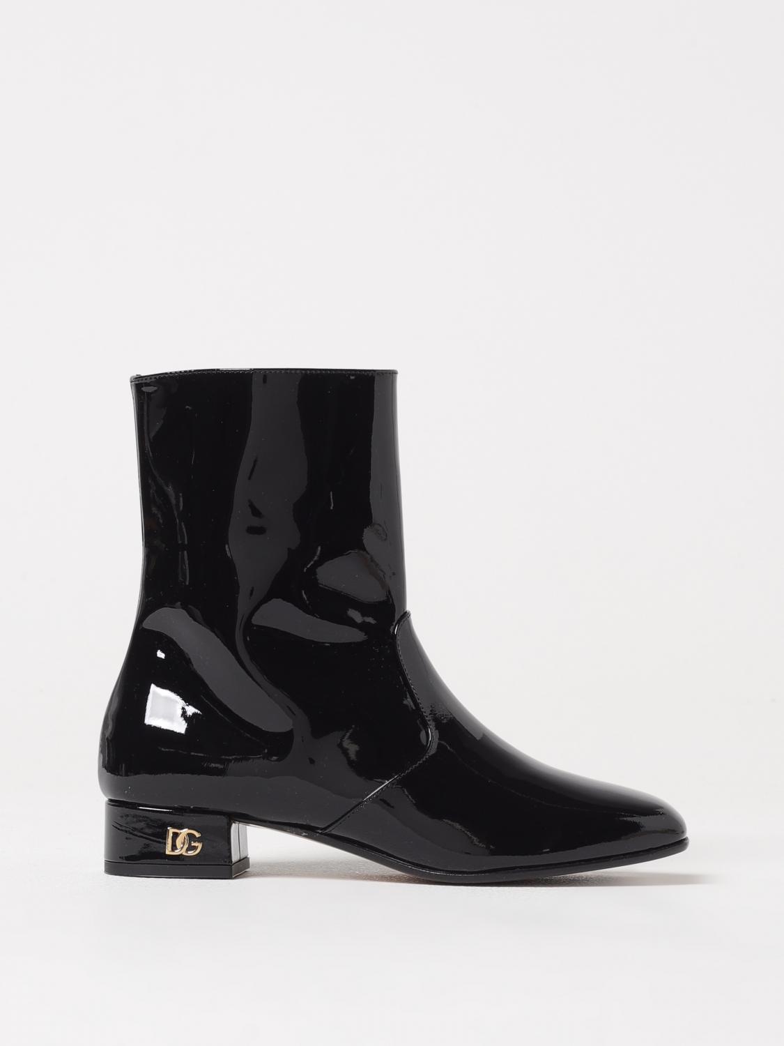 Dolce & Gabbana Patent Leather Ankle Boots In Black
