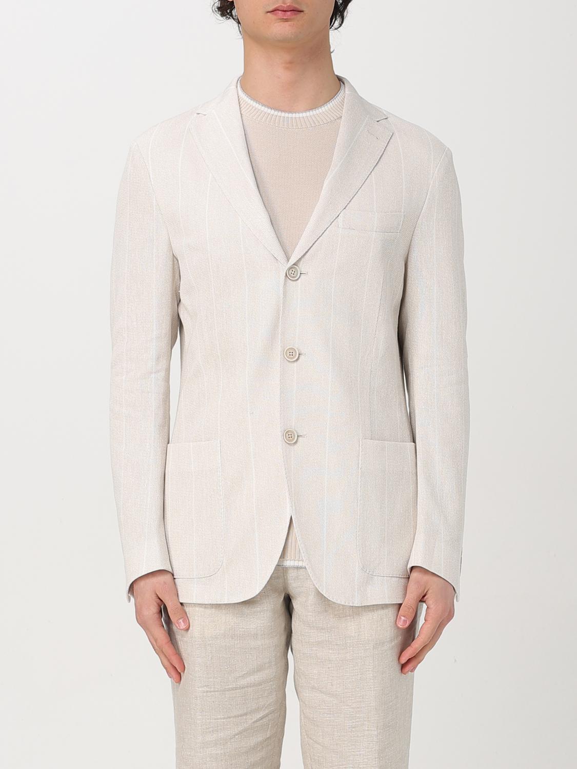 Eleventy Cotton-linen Stripe Blazer In Neutral