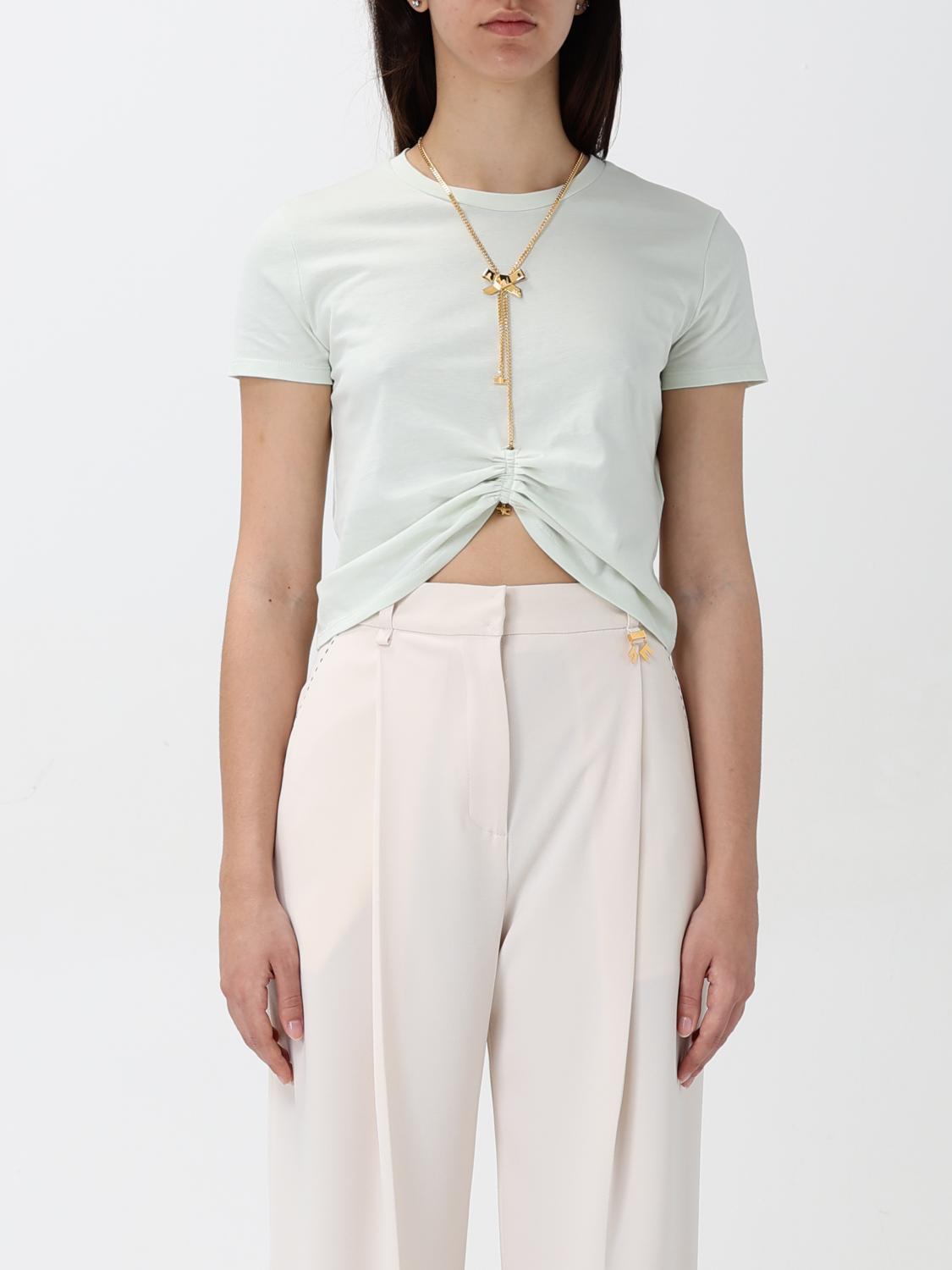 Elisabetta Franchi Jersey T-shirt With Bow Necklace In Green