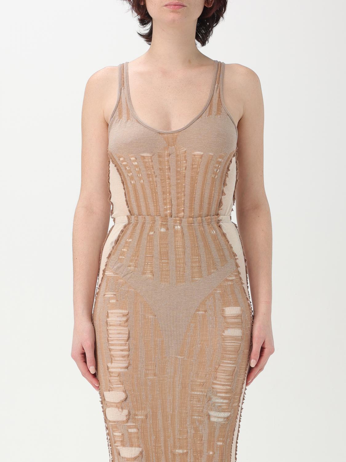 Diesel 'm-calimera' Beige Dress With Insert Design And Second Skin Effect In Pink