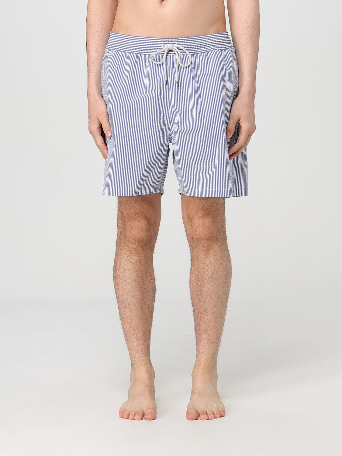 Polo Ralph Lauren Traveler Straight-leg Mid-length Striped Cotton-blend Seersucker Swim Shorts In Gnawed Blue
