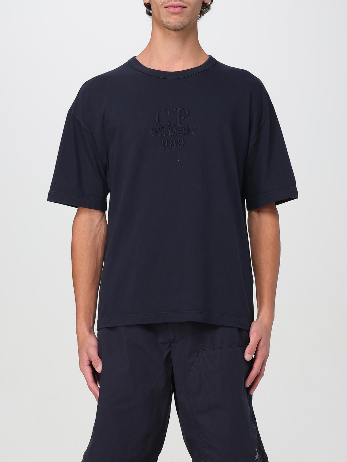 C.p. Company Blue T-shirt With Logo Embroidered On The Front Tone-on-tone In Blau