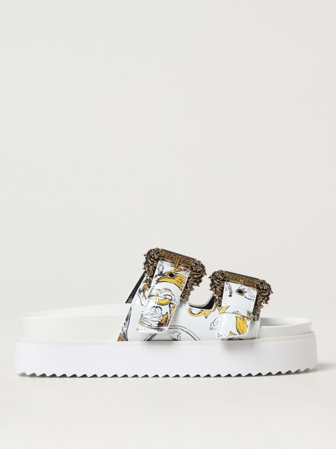 Shop Versace Jeans Couture Flat Sandals Woman Color White In Weiss