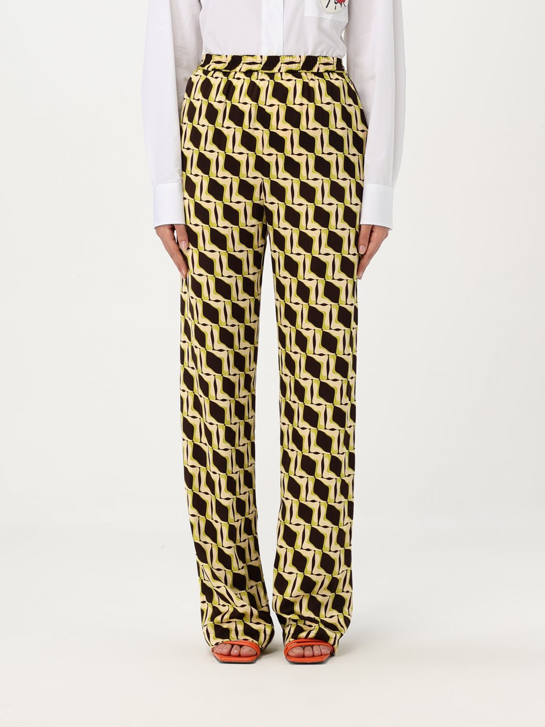 Msgm Multi-colour Printed Viscose Satin Trousers In Brown