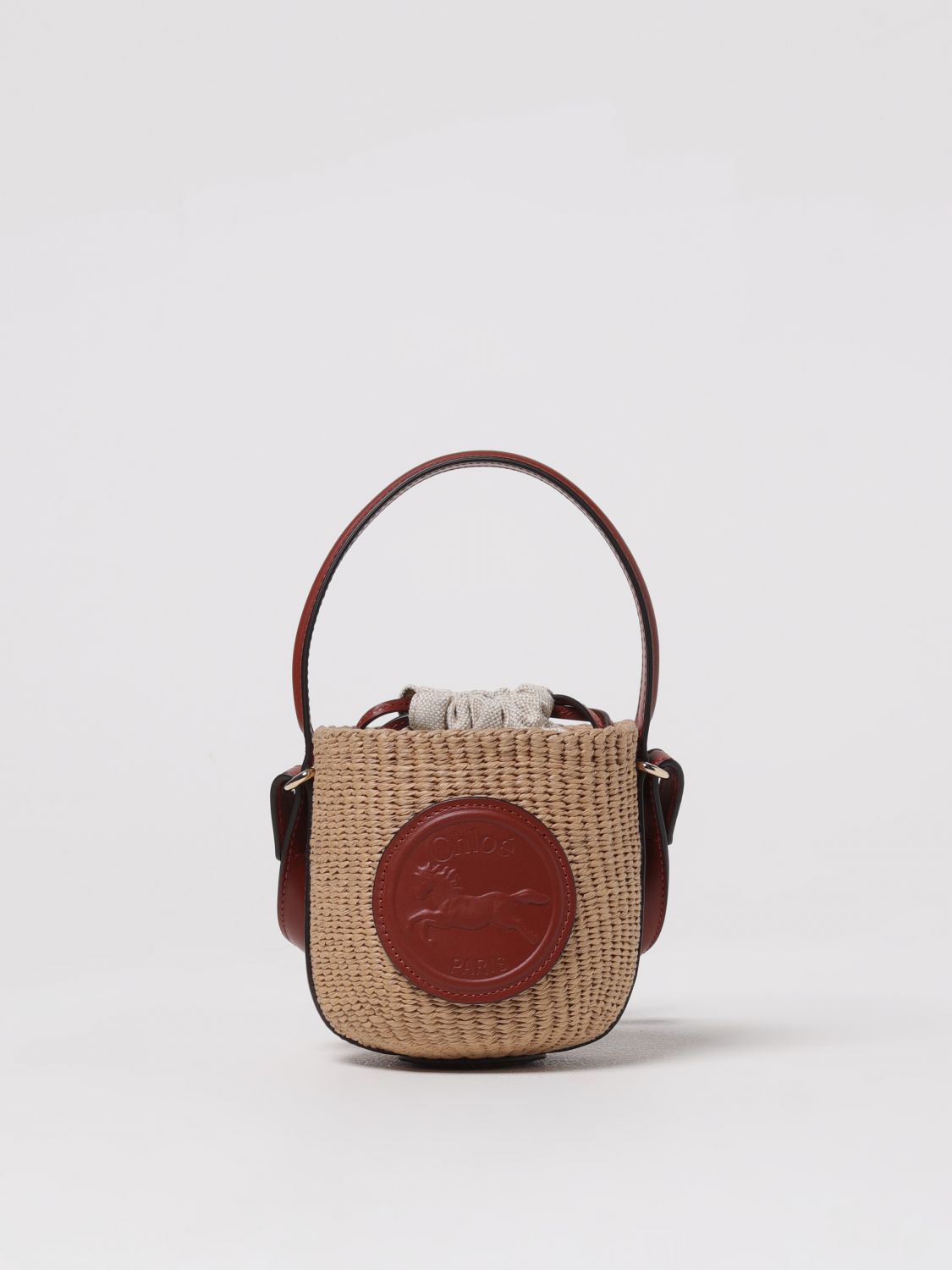 Chloé Mini Horse Medal Basket Bag In Natural Fibres Brown Size Onesize 100% Paper Yarn, Calf-skin Leather In Brown