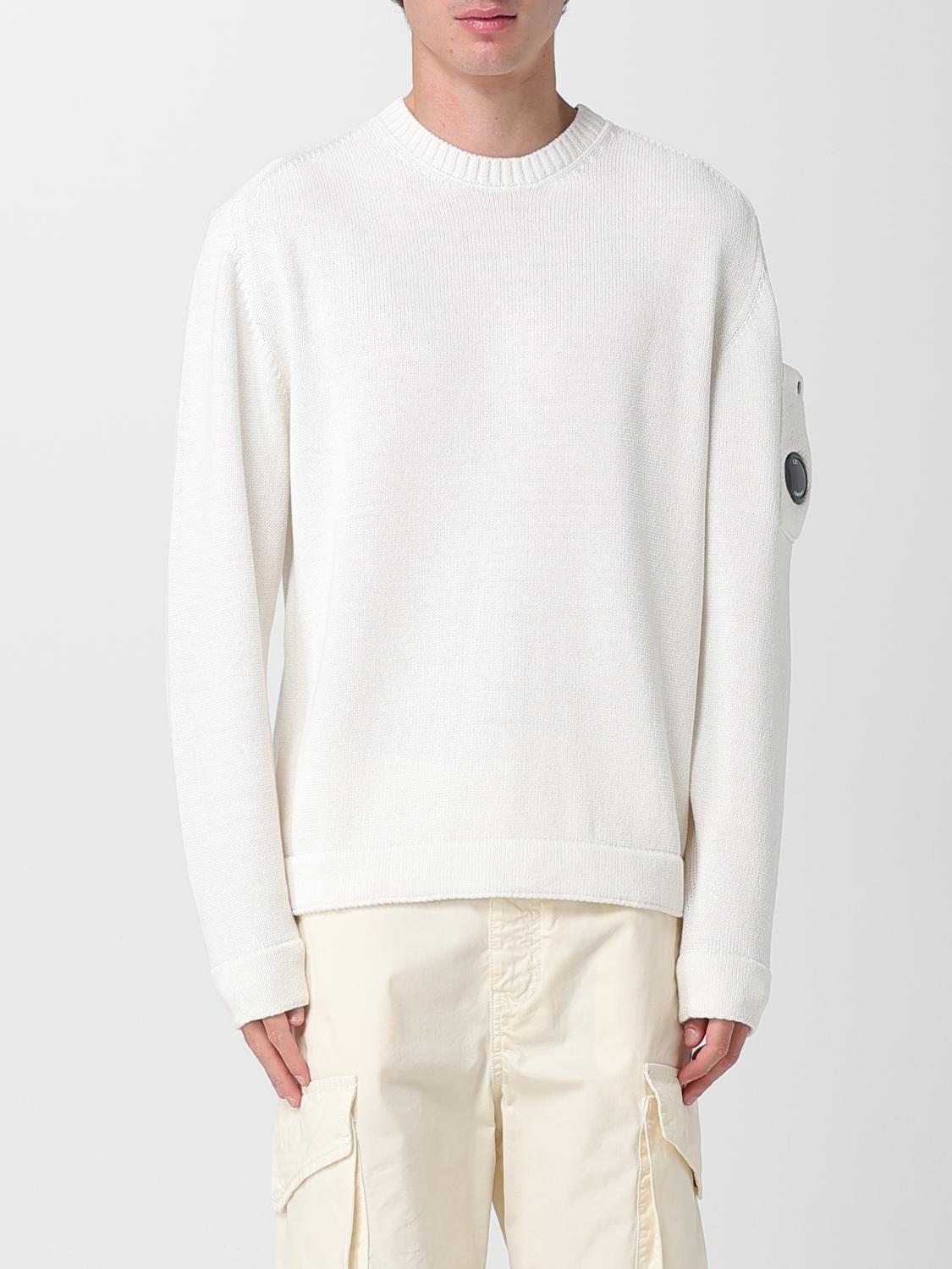 C.p. Company 'diagonal Raised' White Sweatshirt With Lens Motif On The Arm In White