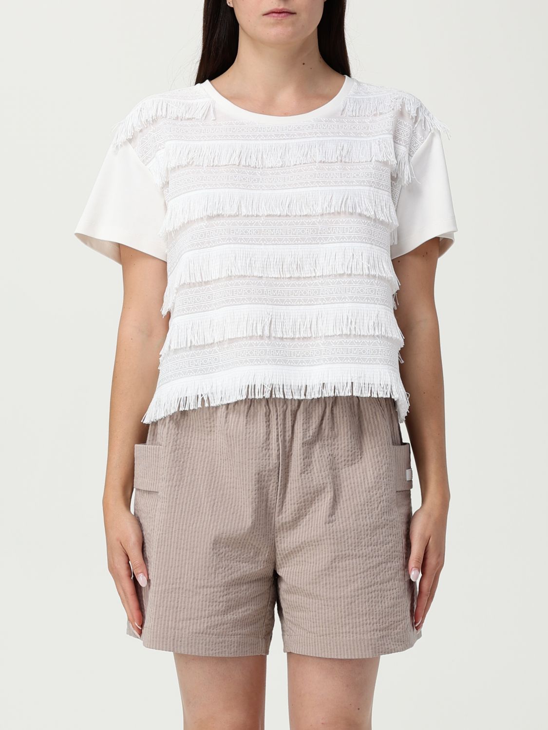 Emporio Armani Supima Interlock Jersey Fringed T-shirt In White