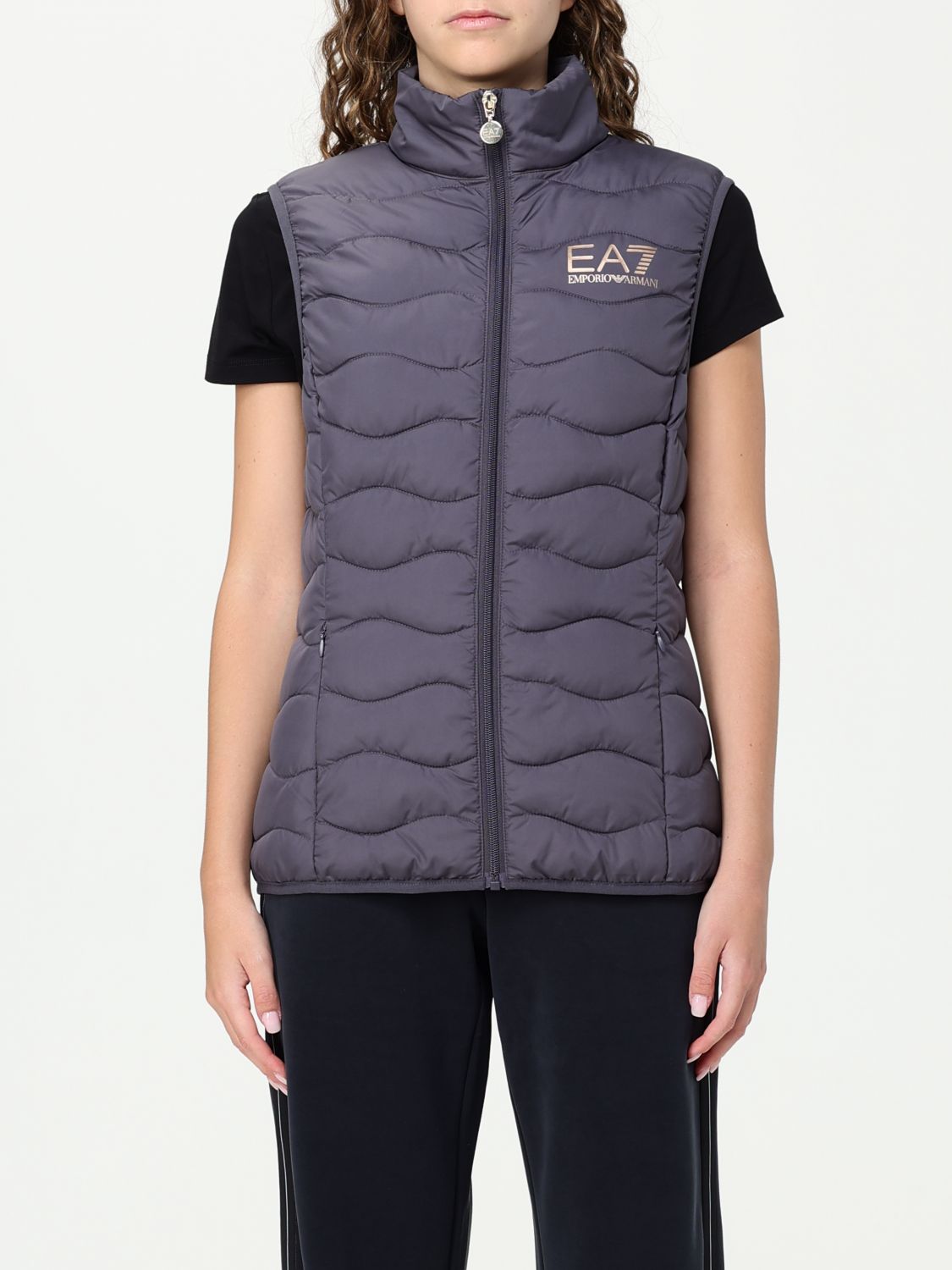 Ea7 Emporio Armani Logo Down Vest In Gray