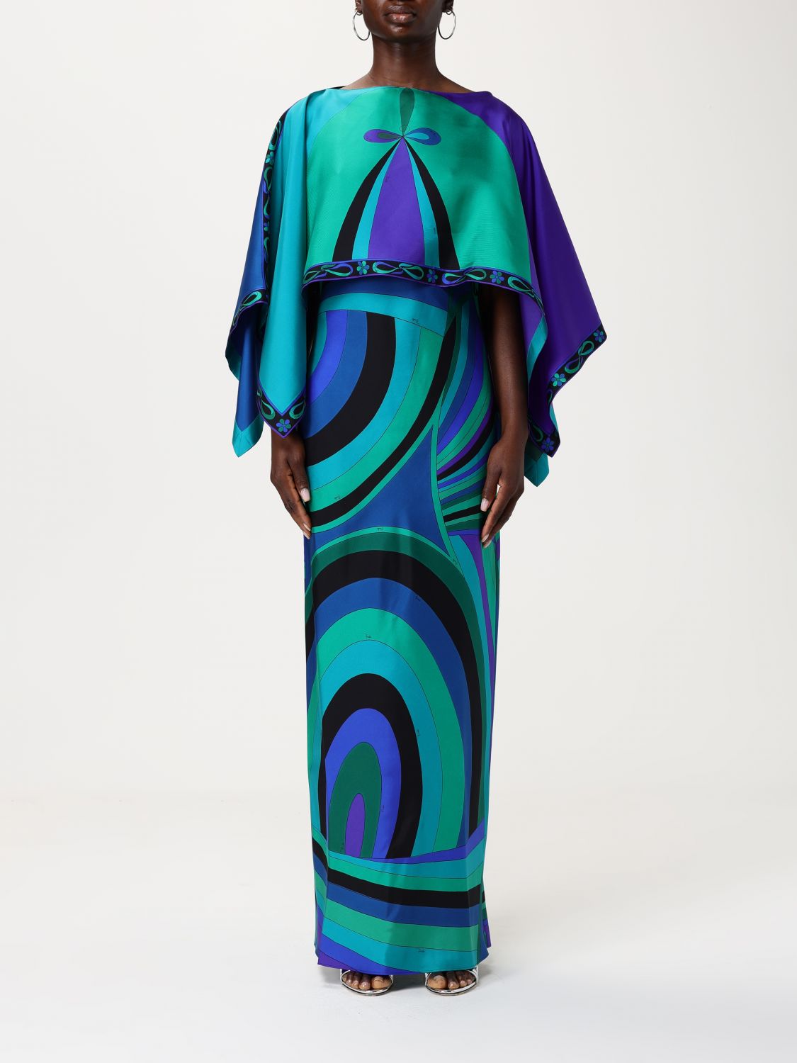 Pucci Iride-print Silk Twill Maxi Dress With Cape