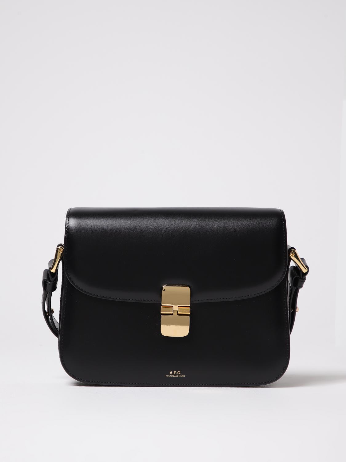 Apc A.p.c. Compact Black Calf Leather Shoulder Bag With Adjustable Strap