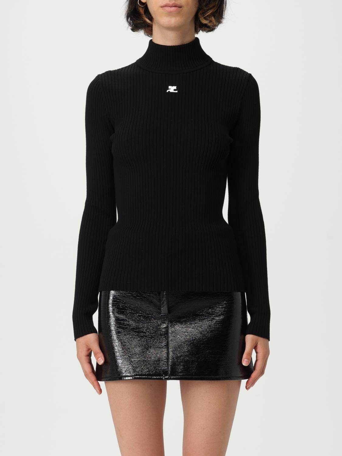 Courrèges Black Reedition Rib Knit Mock Neck Sweater In Black
