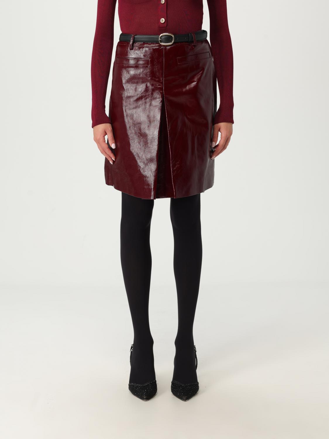 Self-portrait Belted Patent Leather Miniskirt In Red