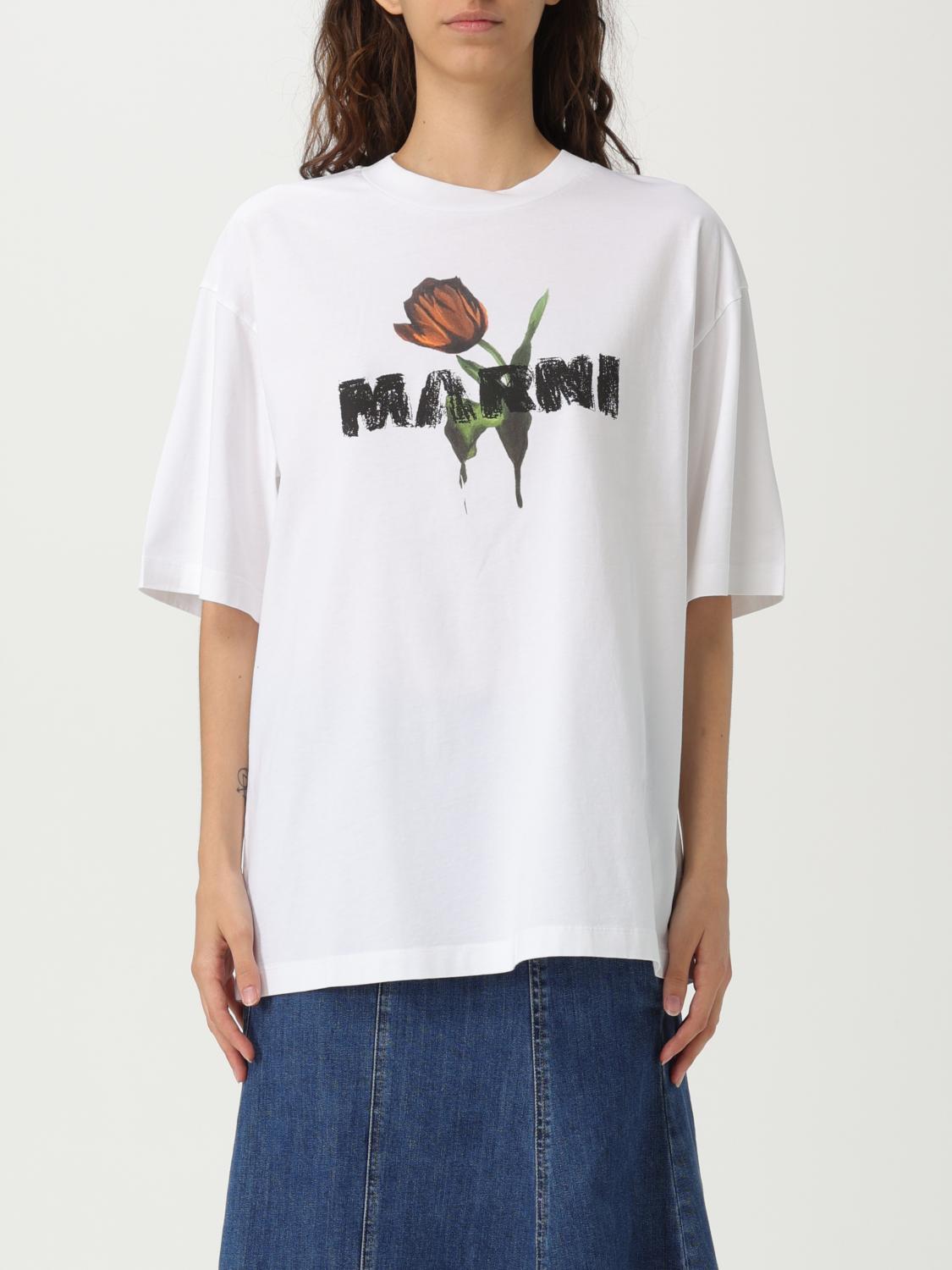 Marni White Crewneck T-shirt With Logo Lettering And Logo Print On The Front In White