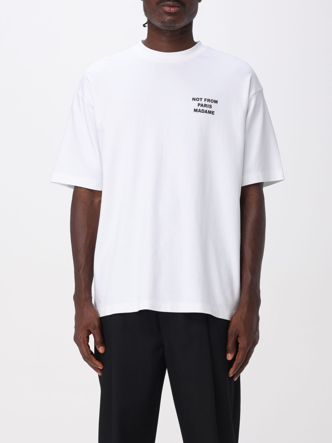 Drôle De Monsieur White Crewneck T-shirt With Slogan Print On The Front And Back In Multi