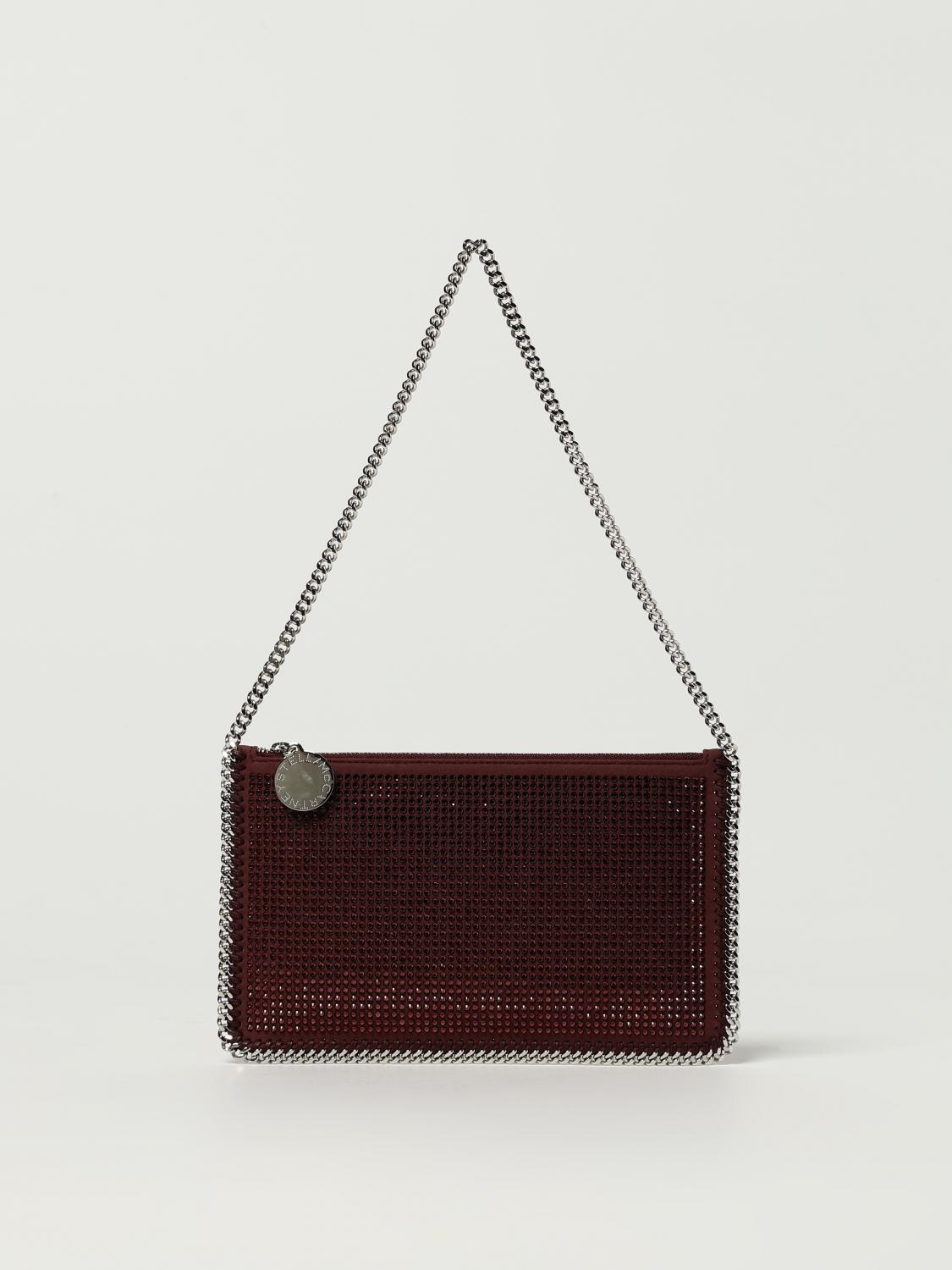 Stella Mccartney Falabella Pochette Accessoire Crystal Hotfix On Alter Suede Shoulder Bags Bordeaux In Burgundy