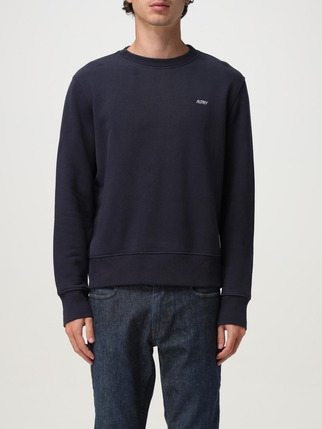 Autry Blue Cotton Crewneck Sweatshirt With Logo Print In Blue