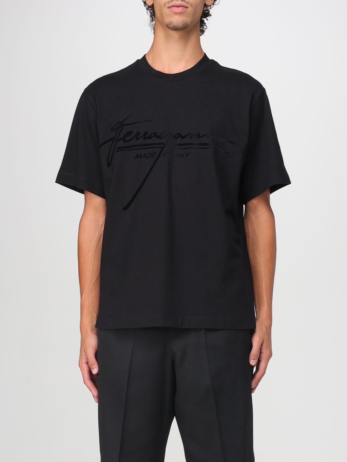 Ferragamo Signature Velvet Logo T-shirt In Black