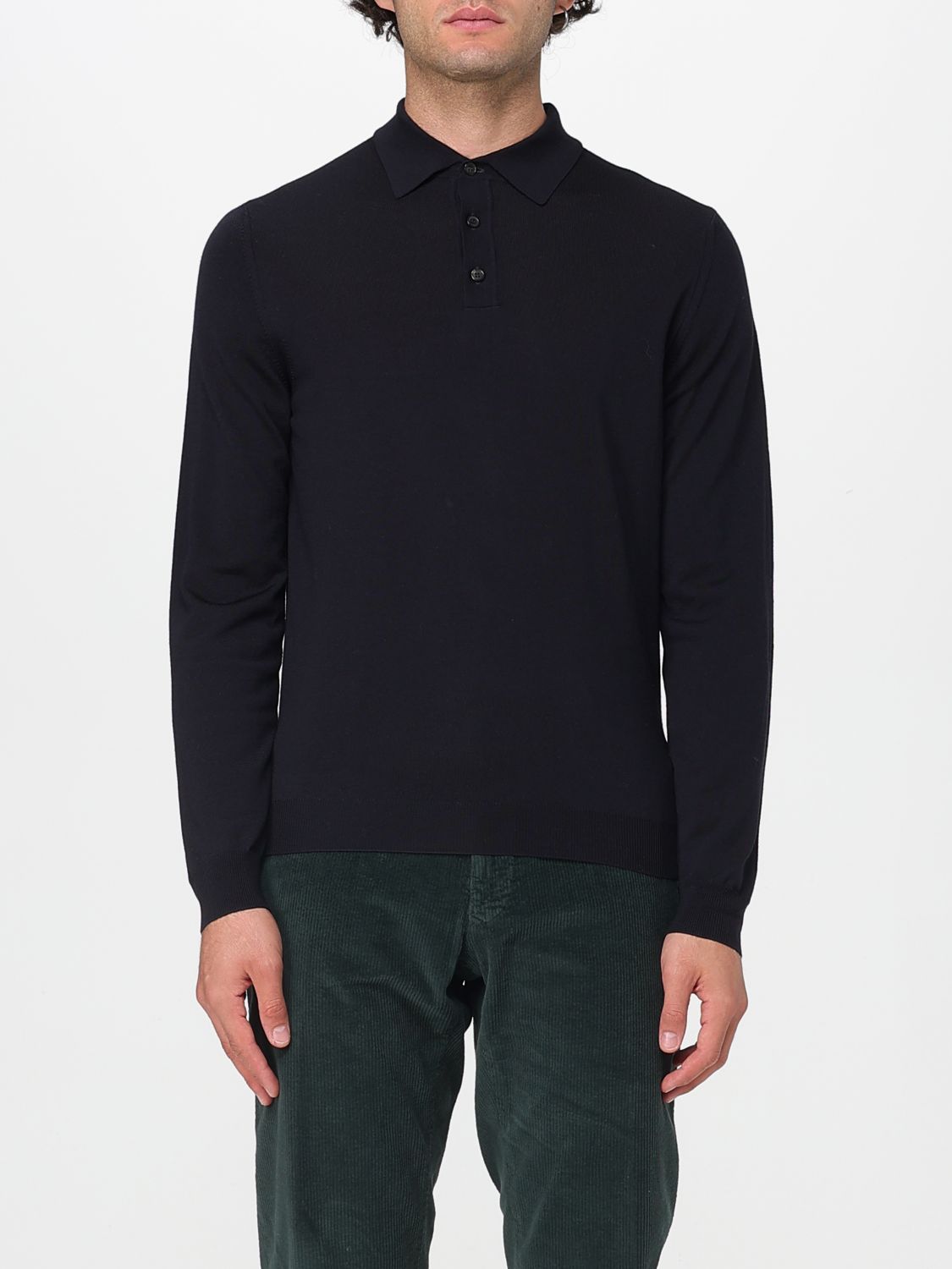 Zanone Long-sleeve Fine-knit Polo Shirt In Black