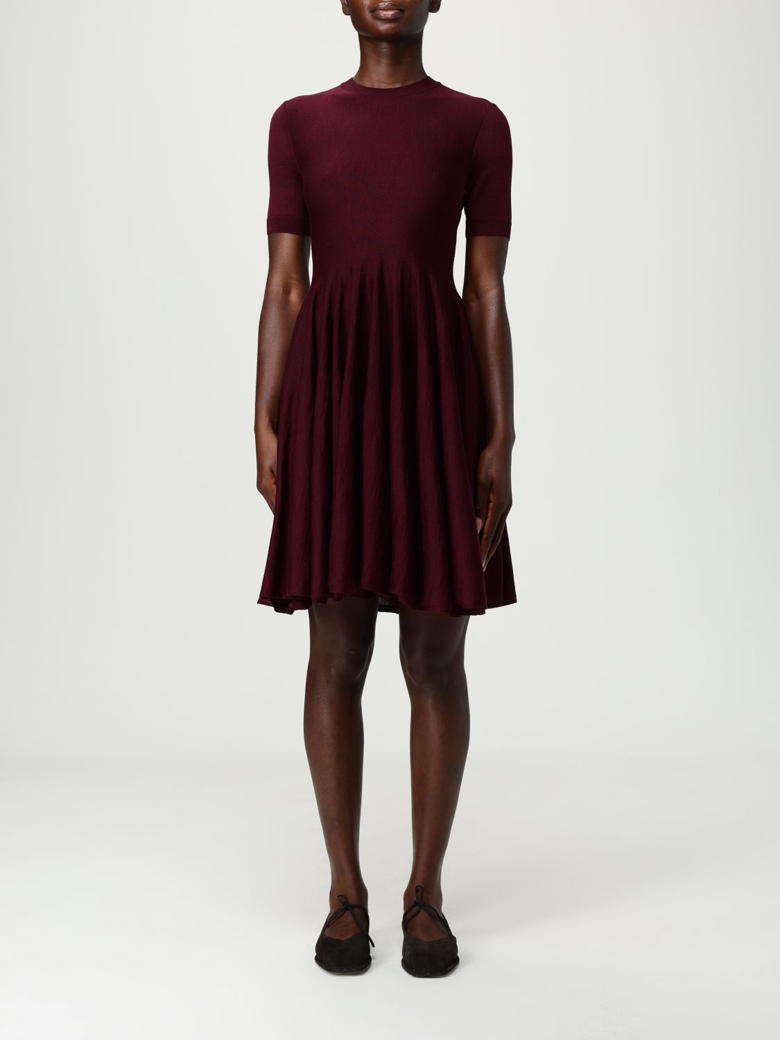 Alaïa Alaia Flared Dress With Short Sleeves In Burgundy
