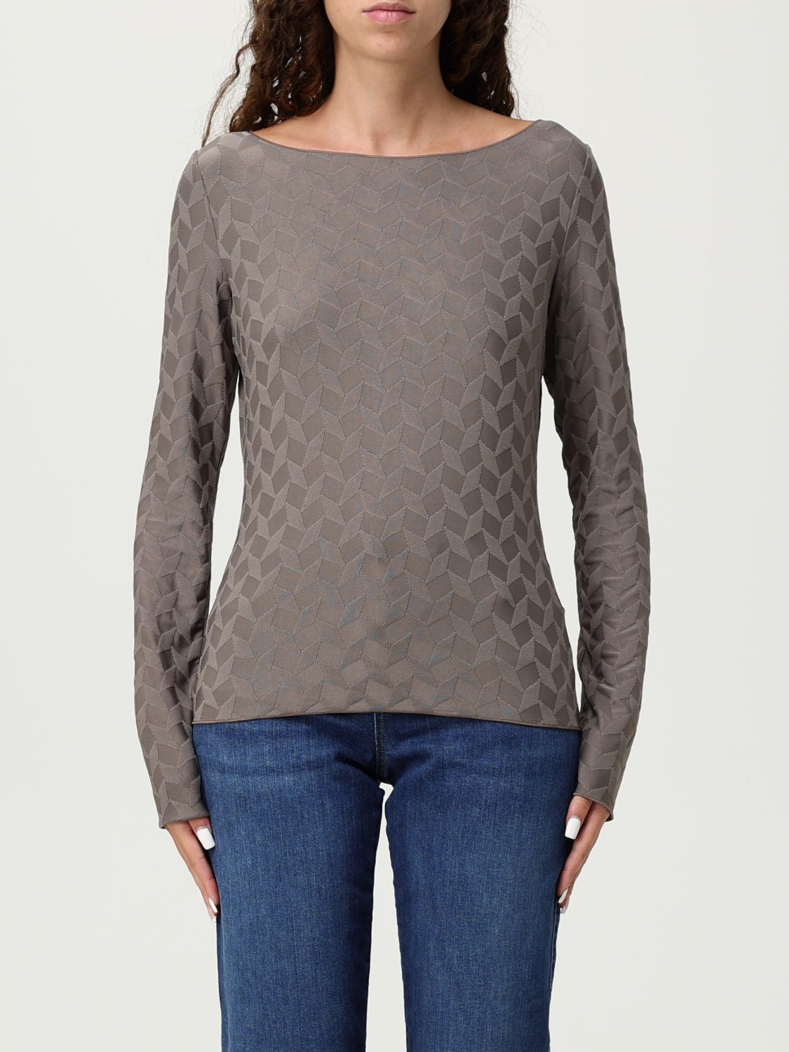 Emporio Armani Boat-neck Jumper Geometric Long Sleeves In Gray