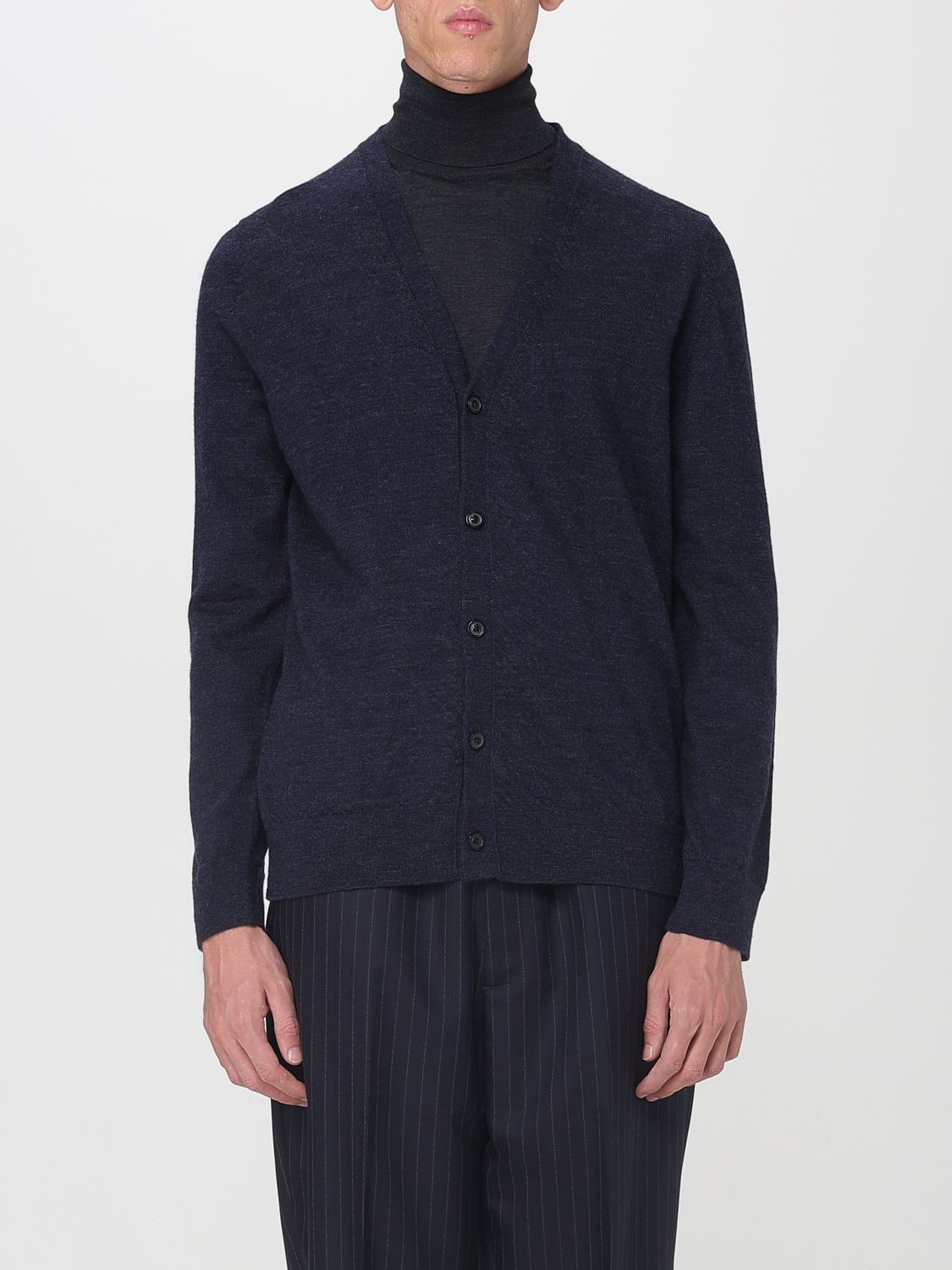 Maison Margiela Men Cardigan With Patches On Elbow In Blue