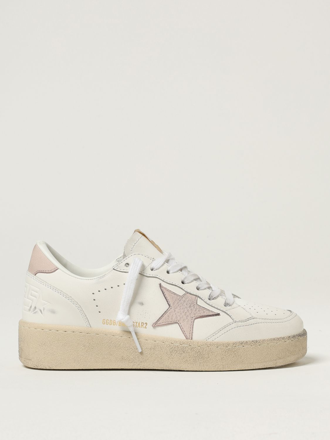 Golden Goose Distressed Leather Sneakers With Star Detail In White