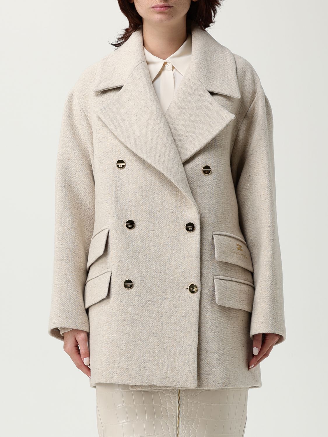 Elisabetta Franchi Coat  Woman Color Beige In Gray