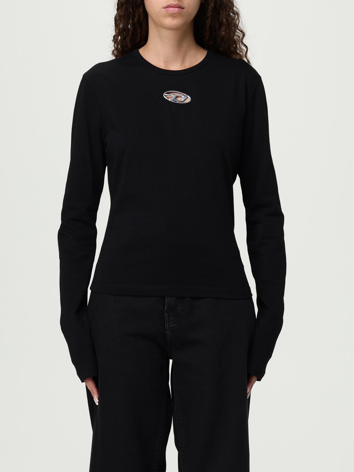 Diesel Women M-valari Top In Black Ribbed Stretch Jersey In Black