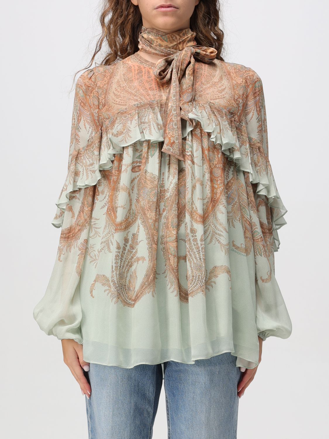 Zimmermann Memento Flutter Paisley Pussy Bow Top In Multi