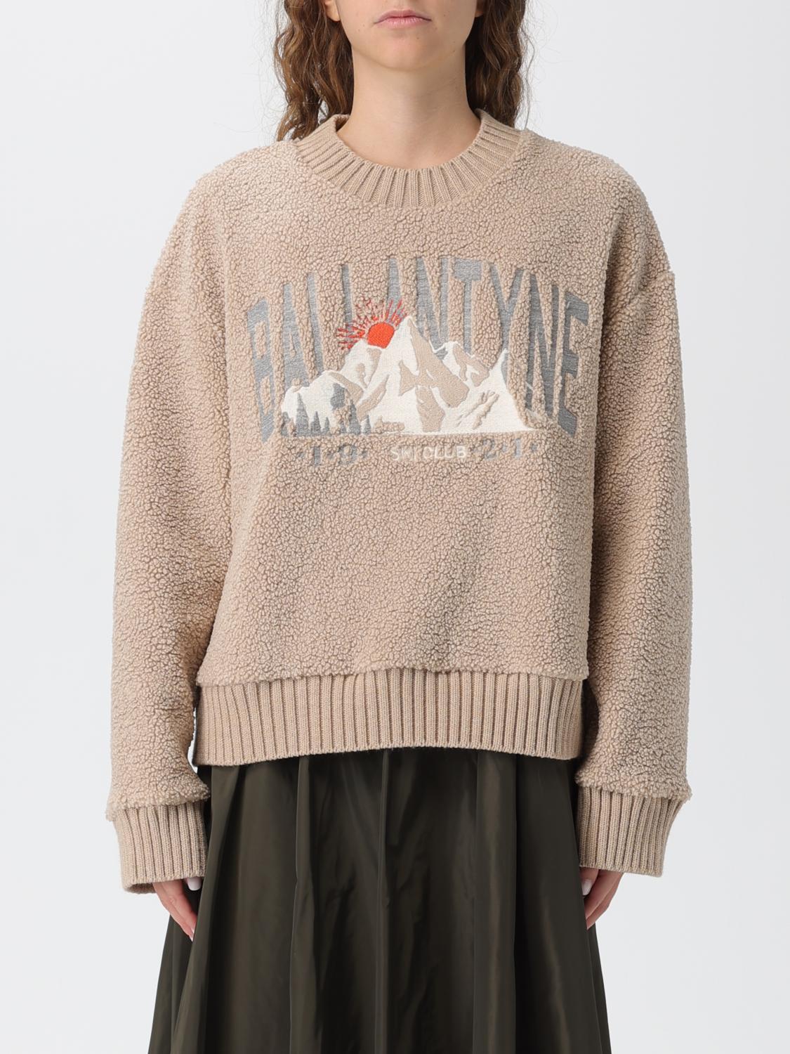 Ballantyne Ribbed Crew Neck Sweater In Smooth Polyester Finish In Brown