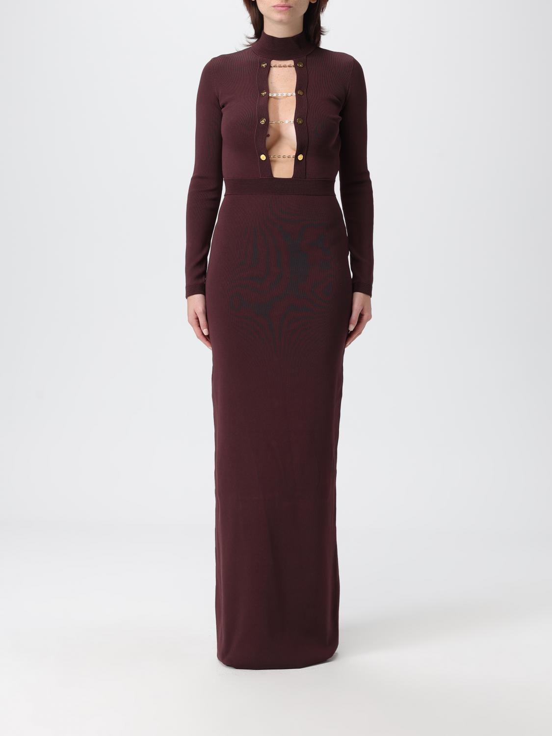Elisabetta Franchi Burgundy Midi Dress With Gold Chain Cutouts In Burgundy