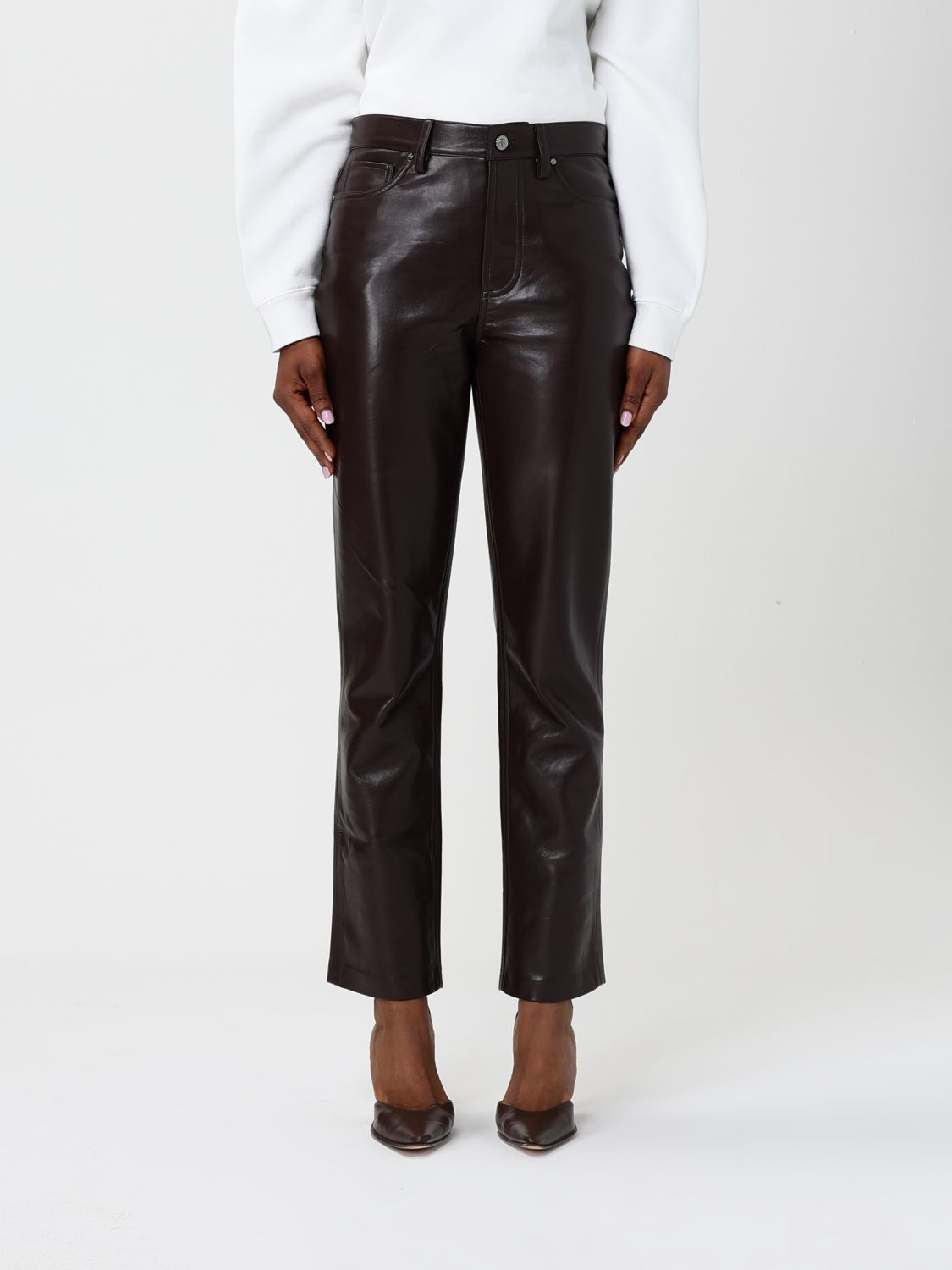Anine Bing Bruno Recycled Leather Pants In Brown In Multi