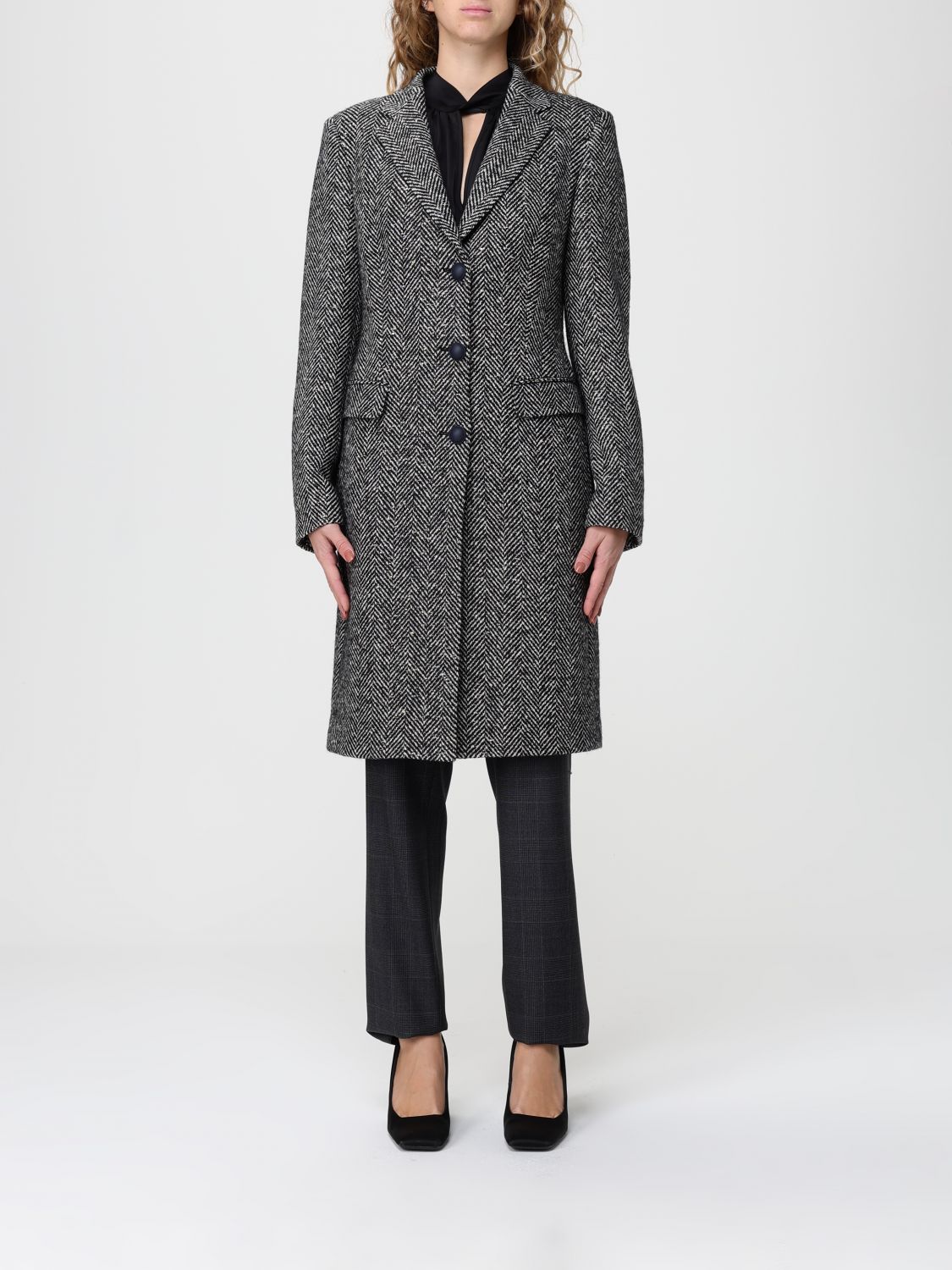 Tagliatore Black Chevron Wool Blend Amanda Coat In Multi