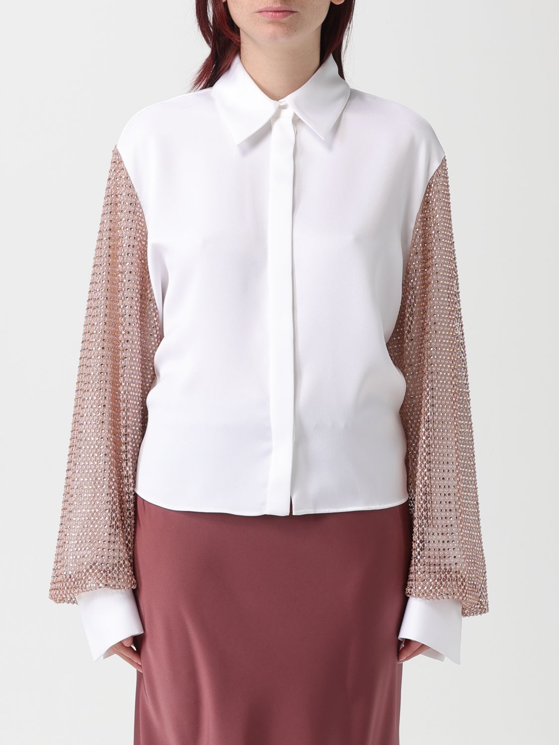 Camicia Genny in crêpe con strass applicati