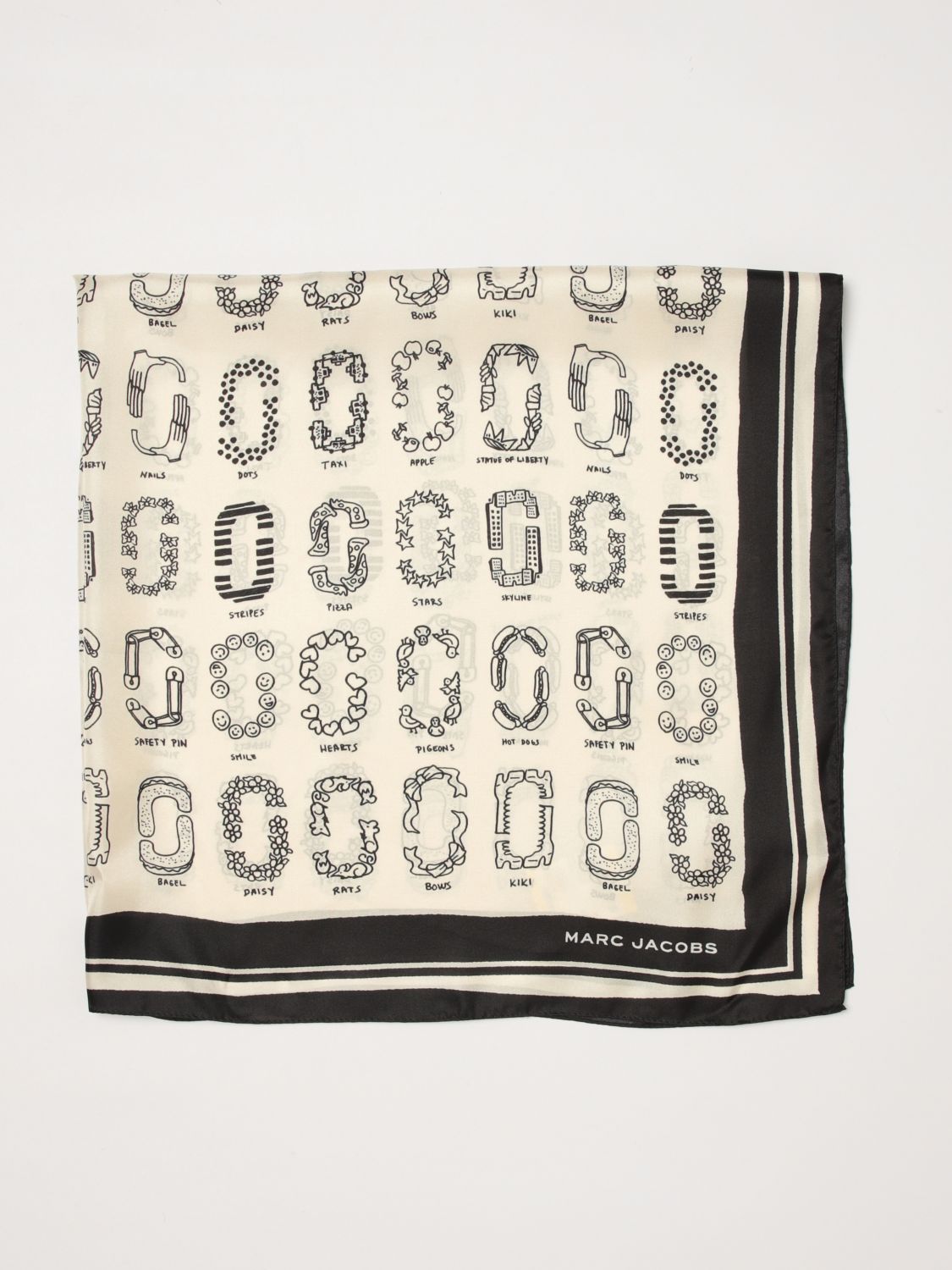MARC JACOBS Monogram Print Silk Scarf　MARC JACOBS モノグラムプリント シルクスカーフ MARC
