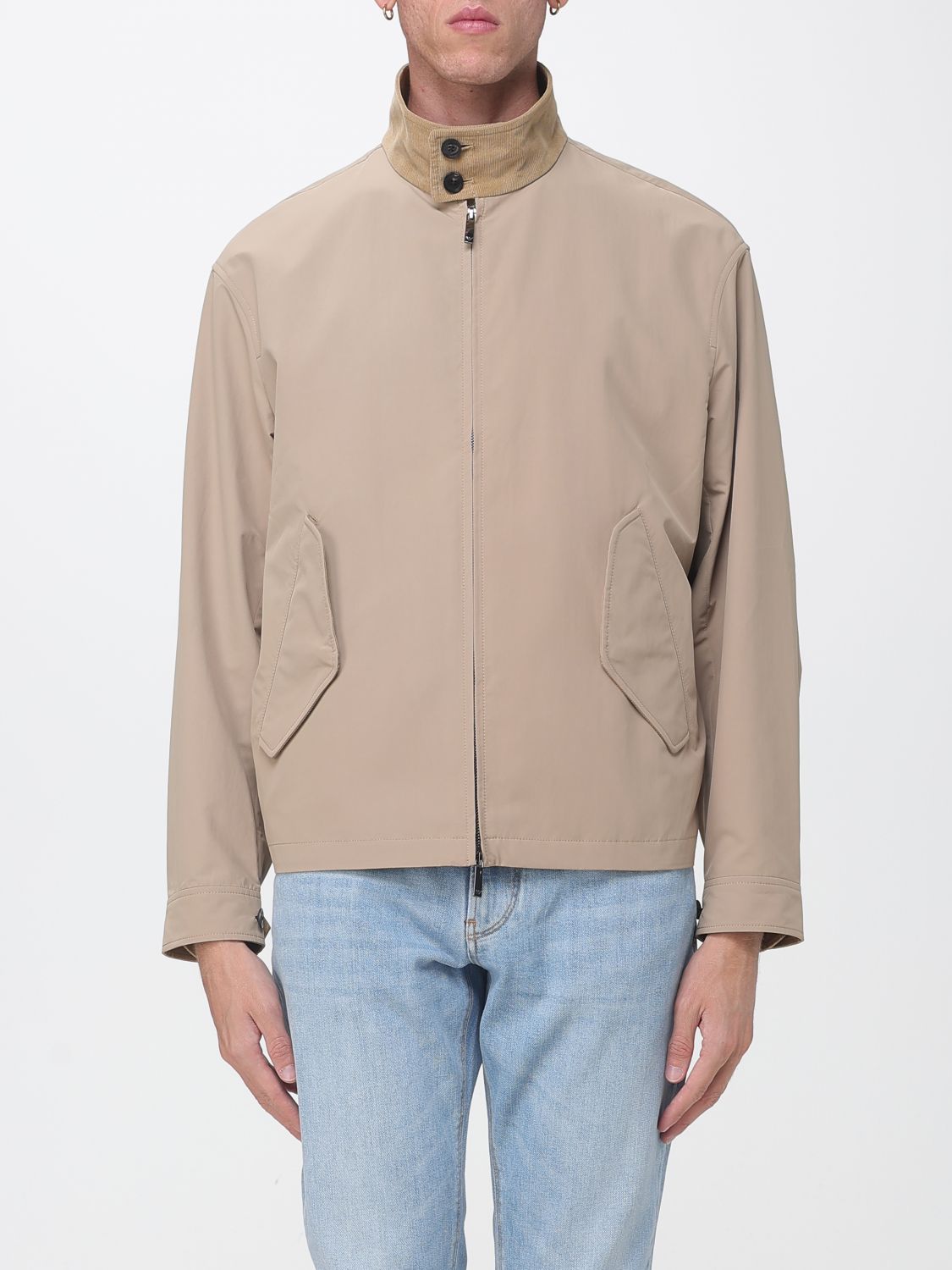 Emporio Armani Polyester Windbreaker Jacket with High Neck and Flap Pockets