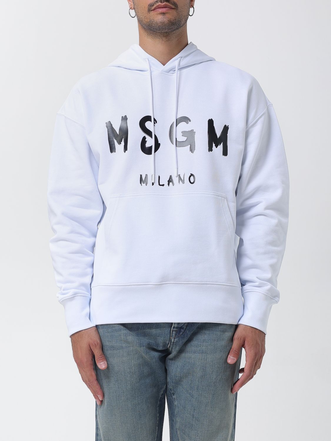 MSGM Relaxed Fit Cotton Hoodie with Pouch Pocket and Logo　MSGM ポーチポケットとロゴ付きリラックスフィットコットンパーカー MSGM
