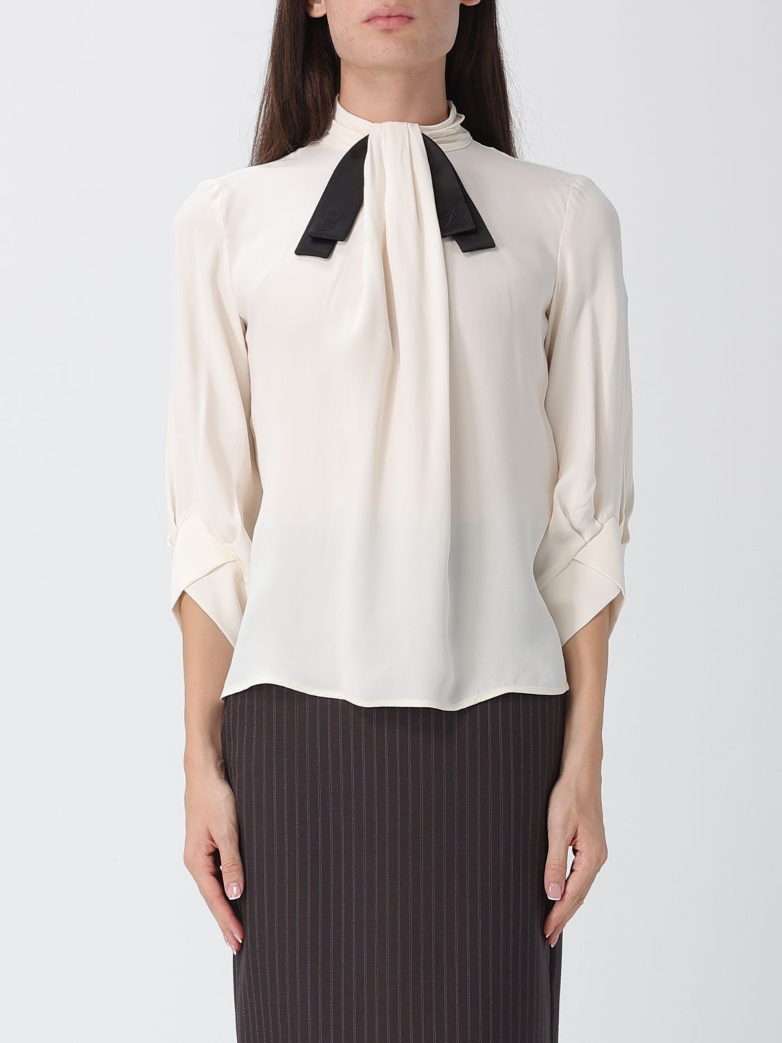 ELISABETTA FRANCHI Langärmelige Stehkragenbluse aus Georgette