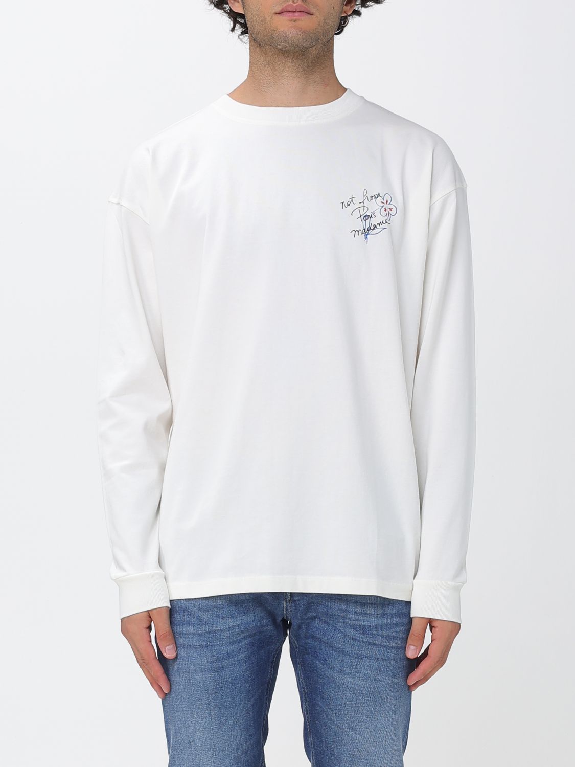 Drôle de Monsieur Langärmeliges Baumwoll-T-Shirt mit Logo- und Slogan-Druck