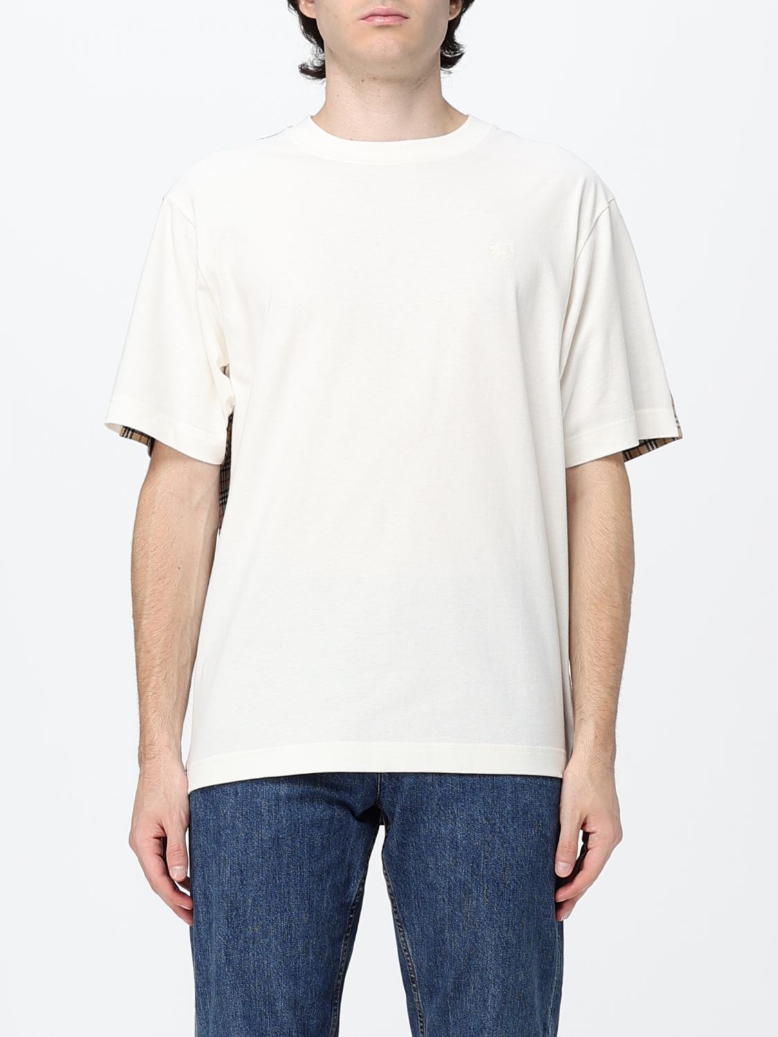 BURBERRY Cotton T-shirt with Vintage Check Inserts and EKD Logo