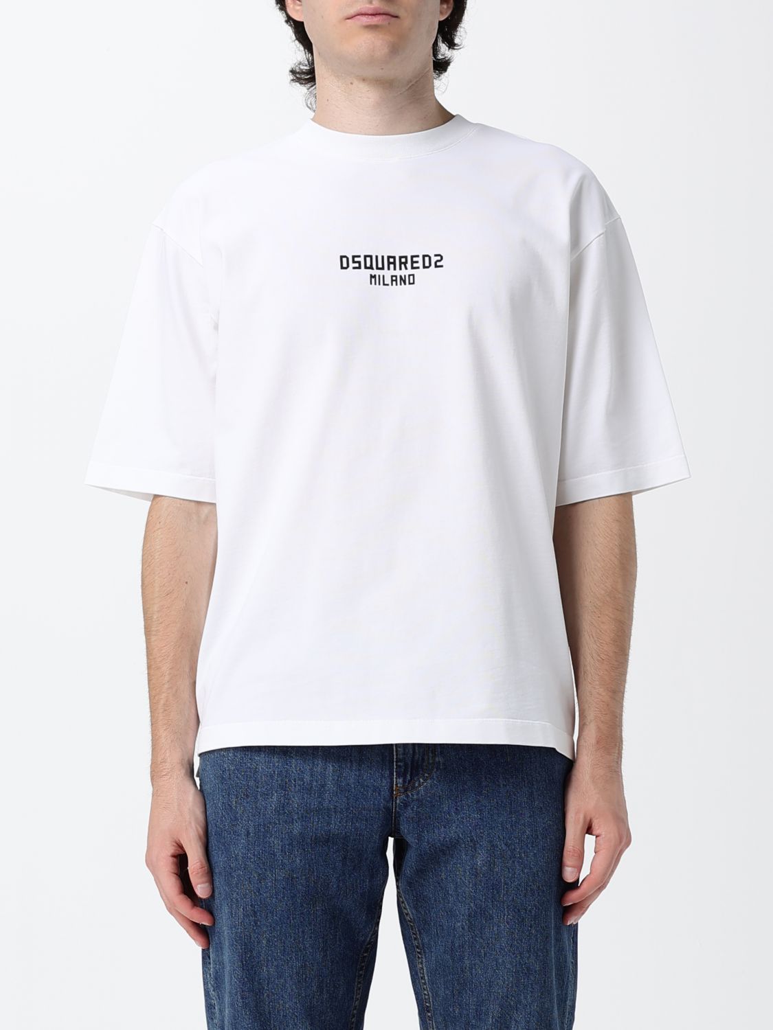DSQUARED2 Baumwoll-T-Shirt mit überschnittenen Schultern und Kontrast-Logo
