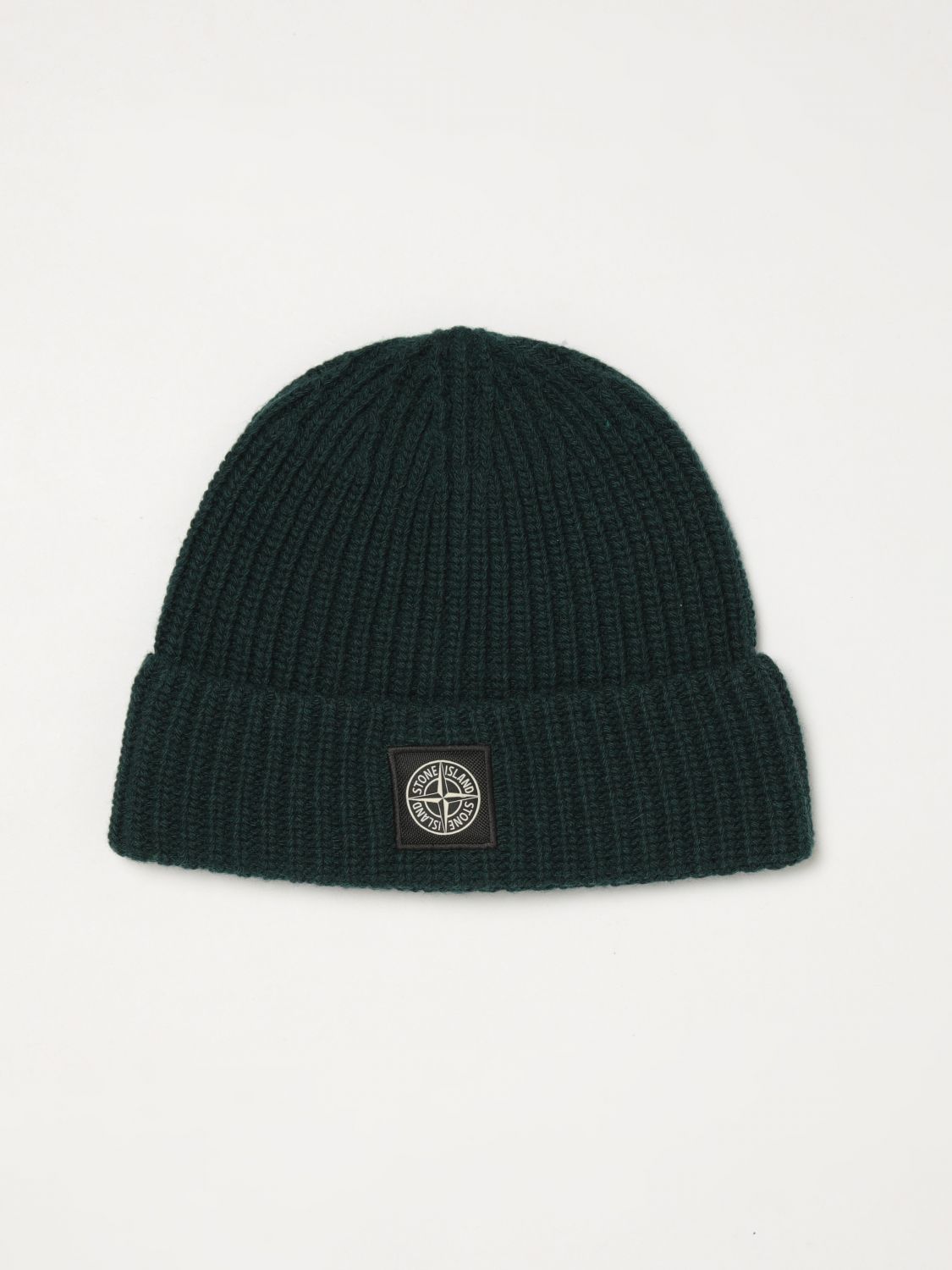 STONE ISLAND Berretto beanie in lana vergine a coste con logo Compass