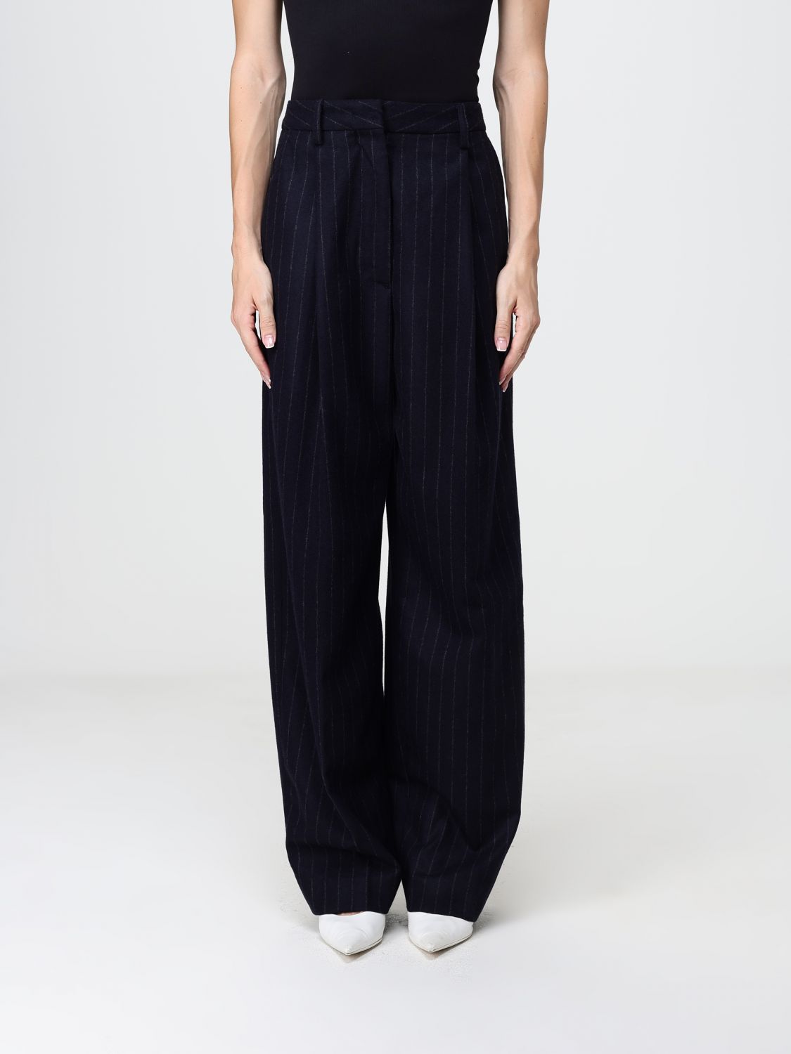 Thelatest Pinstriped Wool Blend Wide-Leg High-Waisted Palazzo Trousers