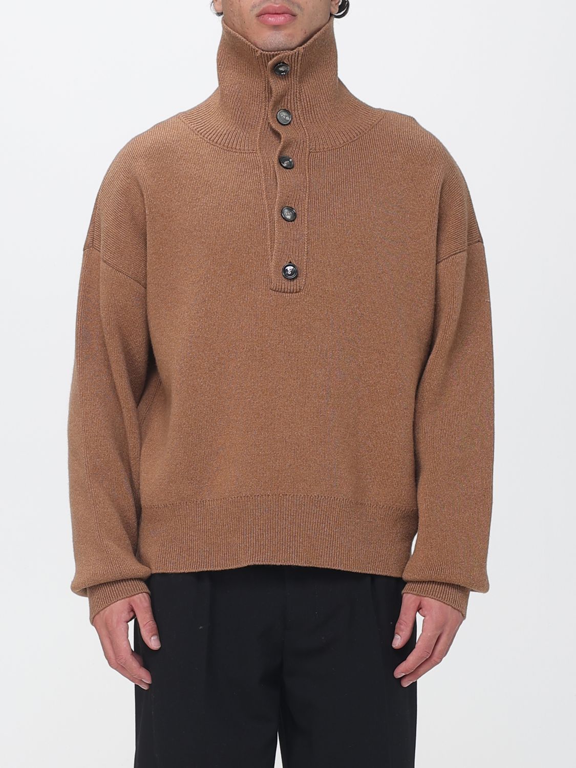 AMI PARIS High Neck Wool Jumper with 4-Button Placket