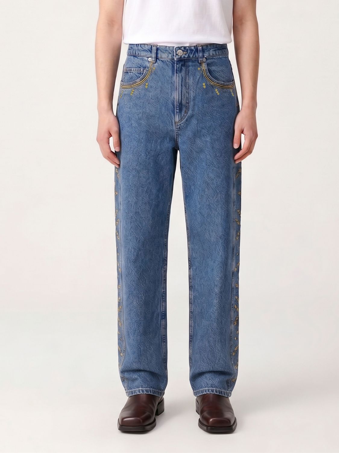 ISABEL MARANT Jorian Baggy Wide-Leg Embroidered Denim Jeans