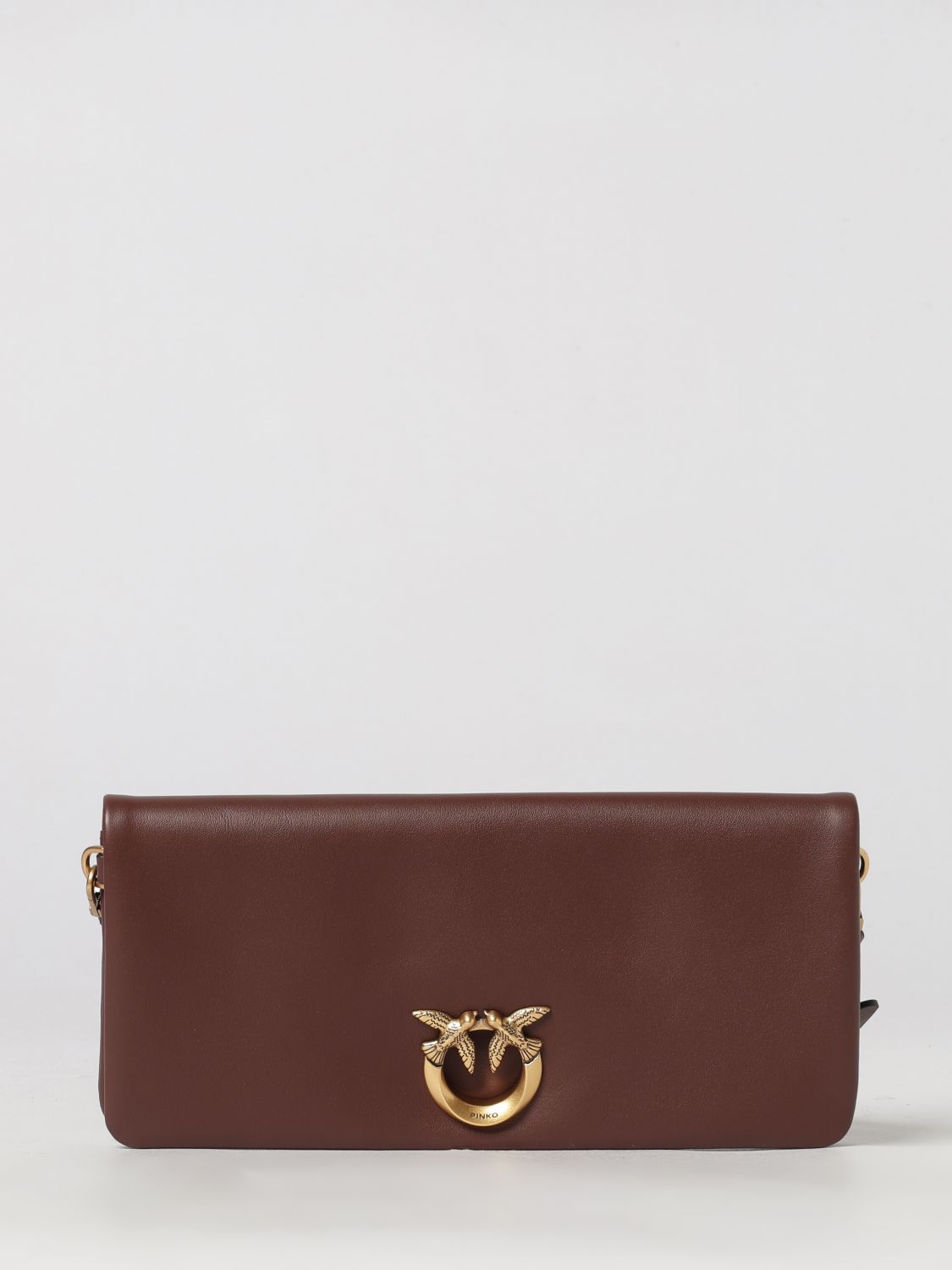 PINKO Love Bag Click Soft Horizontal Classic Clutch in Smooth Leather with Love Birds Logo